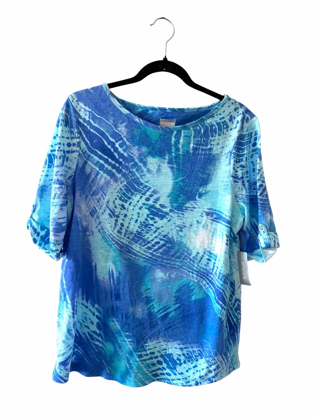 NWT Chico's Cotton Slub Cool Tab Elbow sleeve Amparo Blue size 1 (M)